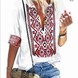 Red white and blue blouse